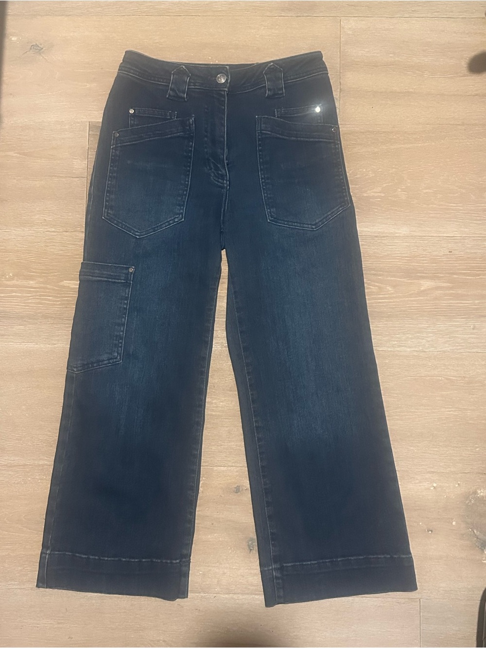 Anthropologie MAEVE Dark Wash Wide-Leg Utility Jeans
